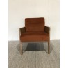 Orange velvet armchair with wooden legs and rattan armrests | Second Hand
