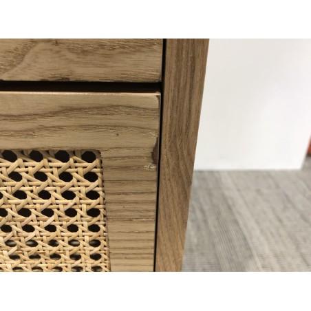 SECONDE MAIN - Commode en bois couleur naturel 3 tiroirs cannage