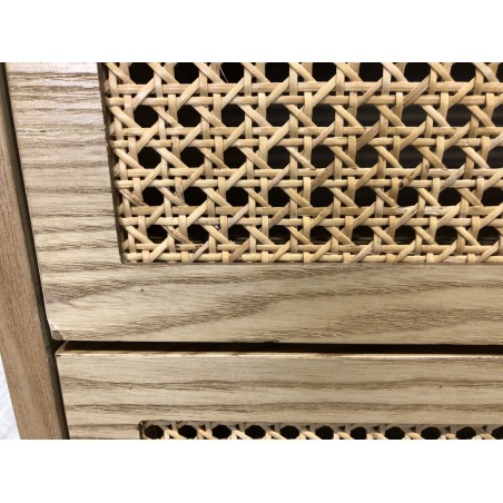 Natural-coloured wooden chest of drawers with 3 cane drawers | Second Hand