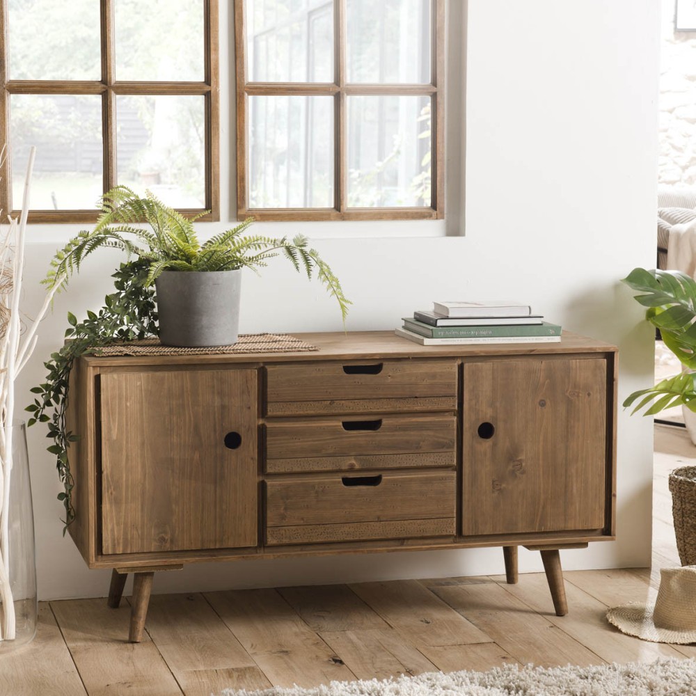 Buffet scandi marron bois 2 portes 3 tiroirs | Seconde Main