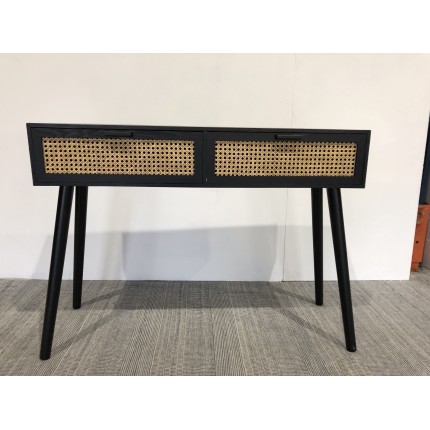 SECOND-HAND - Black wooden console table with 2 drawers and cane detailing