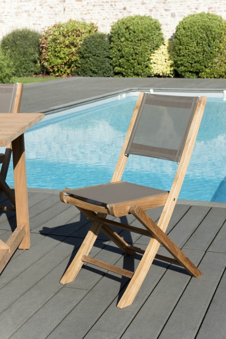 Lot de 2 chaises pliantes textilène couleur taupe | SECONDE VIE