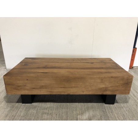 Table basse poutres 120x60cm bois Suar pieds noirs | Seconde Main