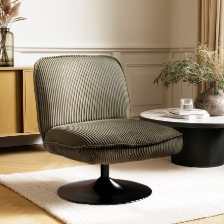 Fauteuil pivotant en tissu velours côtelé vert | Meubles Macabane