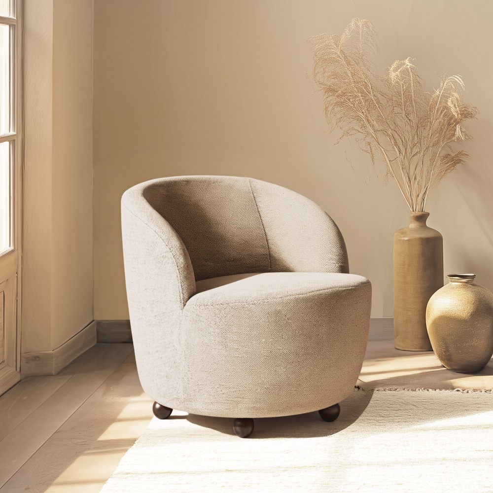 Taupe fabric upholstered armchair | Macabane Furniture