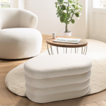 Banc avec rangement en tissu bouclette blanc L85cm | Macabane