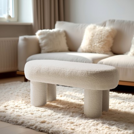 Banc en tissu bouclette blanc L105cm | Meubles Macabane