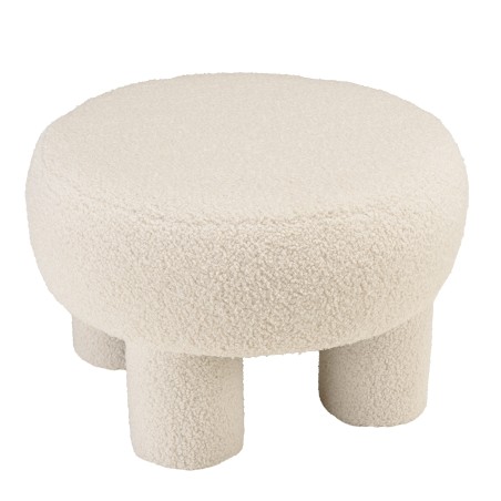 Round pouffe in white bouclé fabric, diameter 50 cm | Macabane Furniture