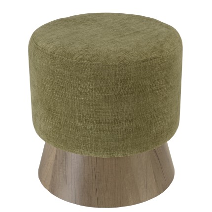 Pouf rond en tissu vert et pied bois D41cm | Meubles Macabane