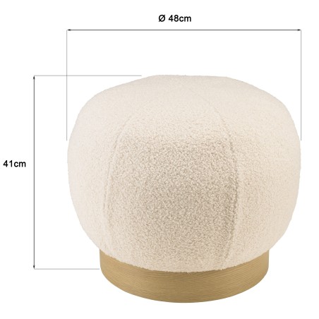 Pouf rond en tissu bouclette blanc D47cm | Collection Agathe