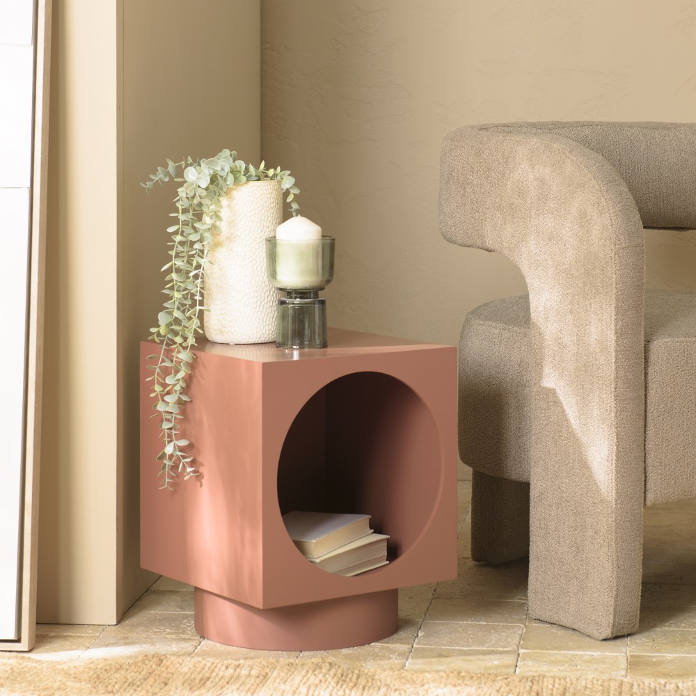34x34cm square side table in terracotta-painted wood | Macabane