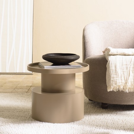 Round side table in taupe-painted wood, diameter 45 cm | Macabane Furniture