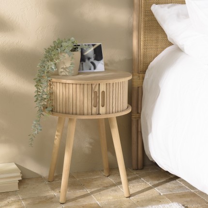 Round bedside table in natural-coloured wood, diameter 40 cm | Macabane