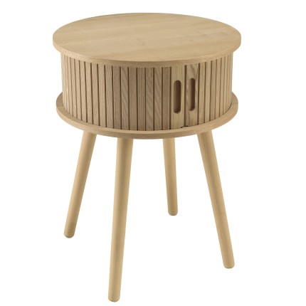 Round bedside table in natural-coloured wood, diameter 40 cm | Macabane