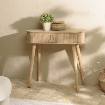 Oval console table 80x30cm in natural-coloured wood | Macabane