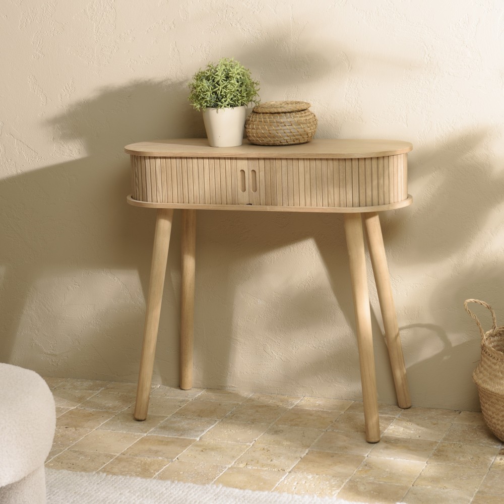 Oval console table 80x30cm in natural-coloured wood | Macabane