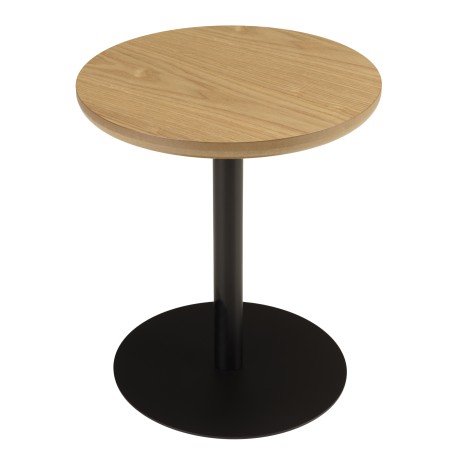 Round side table in natural-coloured wood with black legs, D35cm | Macabane
