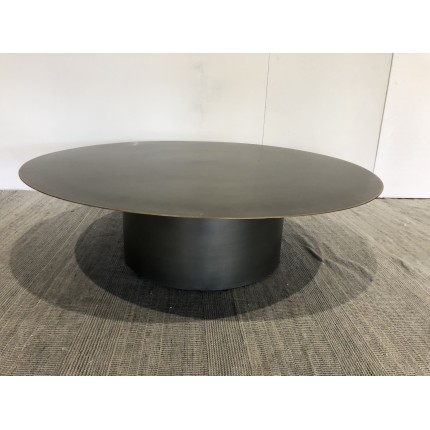 Table basse ronde 120x120cm en fer noir et bordure dorée | SECONDE MAIN