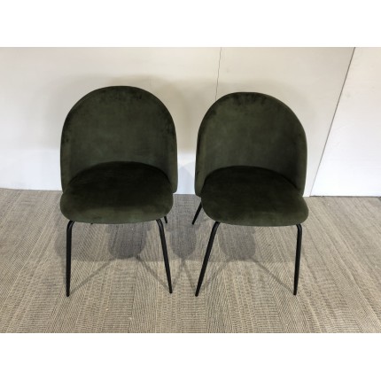 Lot de 2 chaises velours vert sapin dossier arrondi pieds acier | SECONDE MAIN