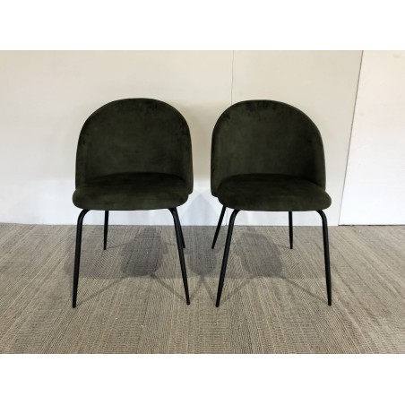 Lot de 2 chaises velours vert sapin dossier arrondi pieds acier | SECONDE MAIN