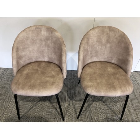 Set of 2 chairs with rounded backs, beige velvet fabric and black legs | Second-hand