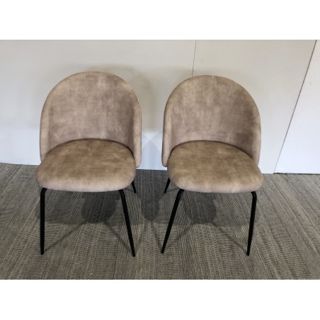 Lot de 2 chaises dossier arrondi tissu velours beige pied noir | Seconde Main