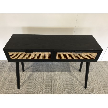 SECOND-HAND - Black wooden console table with 2 drawers and cane detailing