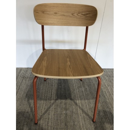 Chaise écolier en bois de frêne et acier terracotta | SECONDE MAIN
