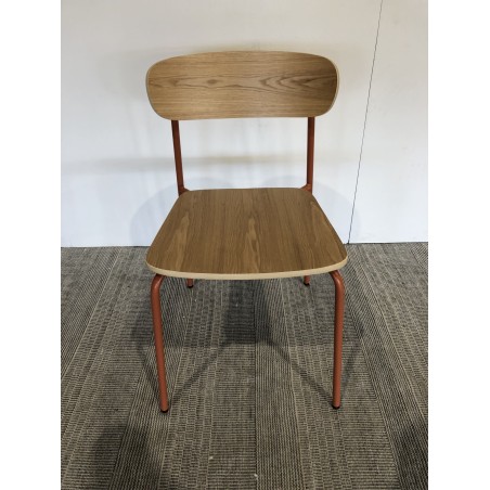 School chair in ash wood and terracotta steel | SECOND-HAND