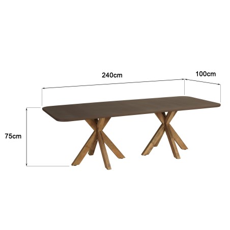Table à manger 240x100cm effet béton marron pieds en bois d'acacia | Macabane