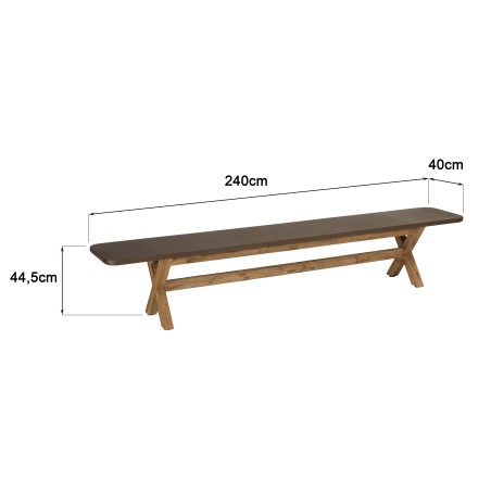 Brown concrete-effect table and bench set with acacia wood legs | Macabane