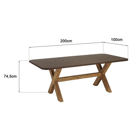 Ensemble table et bancs effet béton marron pieds en bois d'acacia | Macabane