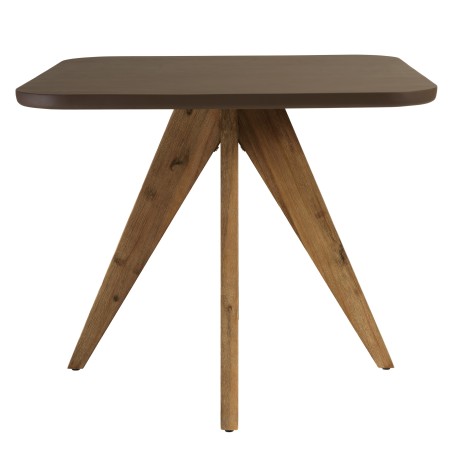 90x90cm square dining table with a brown concrete-effect top and acacia wood legs | Macabane Furniture