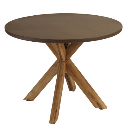 Table à manger ronde effet béton marron pied en bois d'acacia D100cm | Macabane
