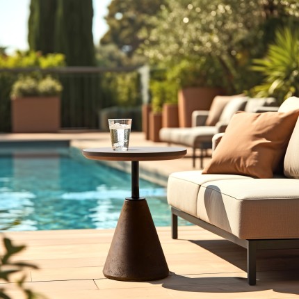 Table d'appoint ronde en béton marron D40cm | Macabane