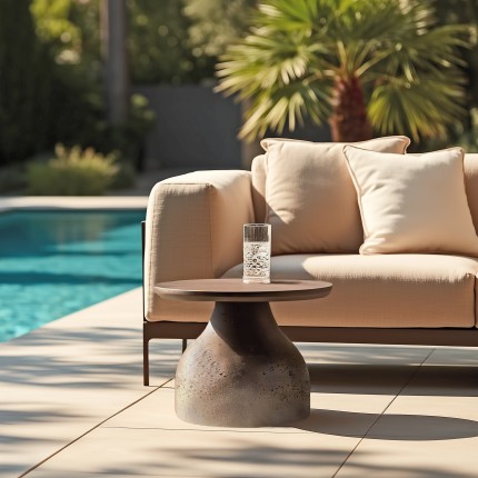 Table basse ronde en béton marron D52cm | Meubles Macabane