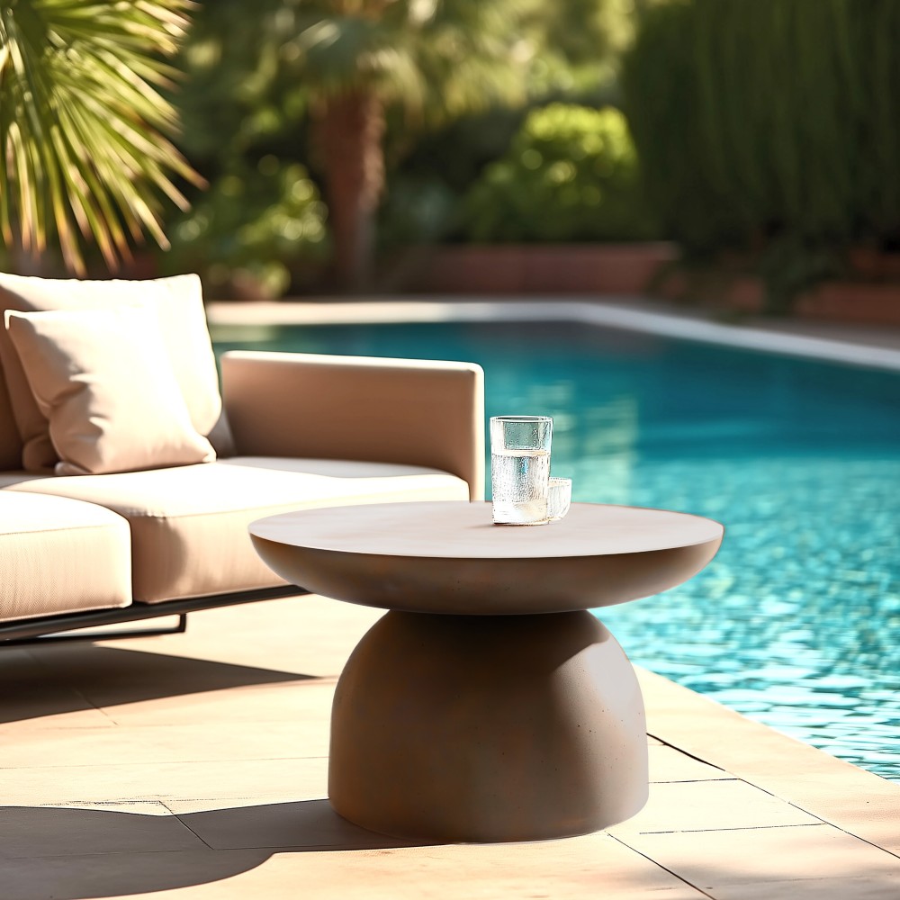 Round brown concrete coffee table, 70cm diameter | Macabane Furniture