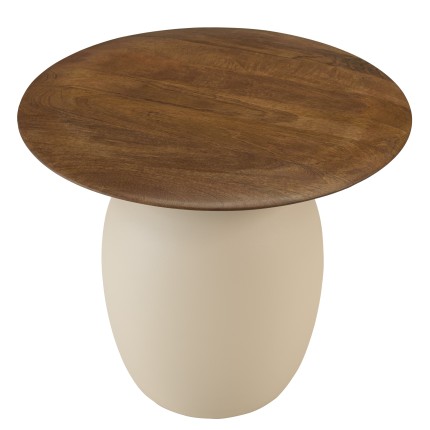 Side table with mango wood top and ivory-coloured metal legs | Macabane