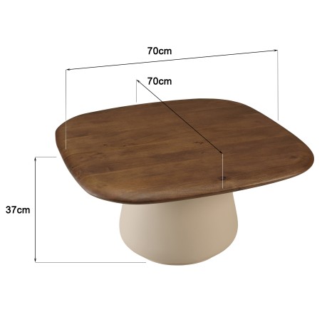 Mesa de centro 70x70cm de mango pie de metal marfil | Macabane