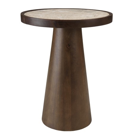 Side table 40x40cm, marble top, dark mango wood legs | Macabane