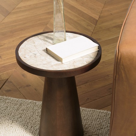 Side table 40x40cm, marble top, dark mango wood legs | Macabane