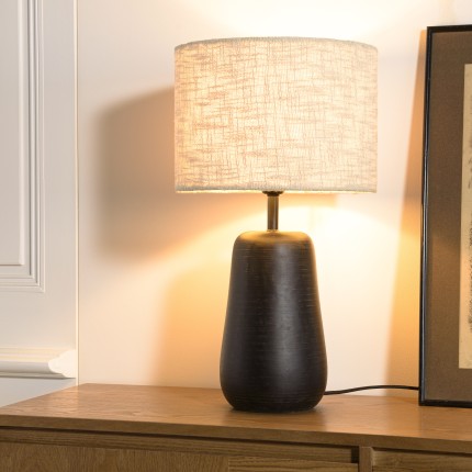 Lampe à poser manguier avec abat-jour en tissu beige | Meubles Macabane