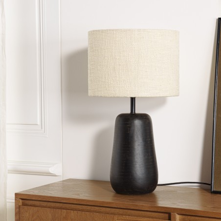 JAMES - JAMES - Table lamp 28x28cm antique mango wood with beige fabric shade