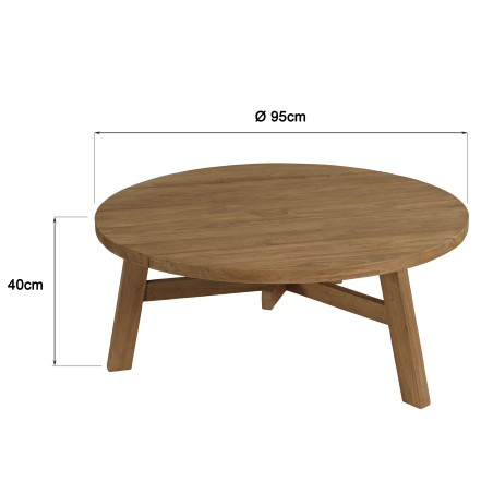 Round garden coffee table made from recycled teak | Macabane Furniture