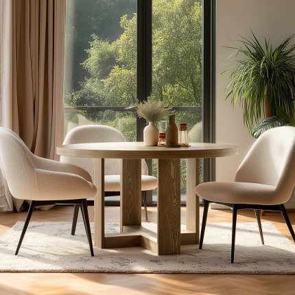 Table à manger ronde bois couleur naturelle | Meubles Macabane