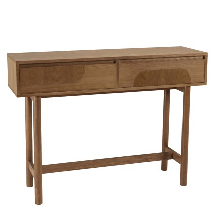 Natural-coloured wooden console table with 2 drawers - Macabane Furniture