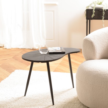 SECONDE MAIN - Table d’appoint ovoïde plateau texturé noir mat pieds fer noir