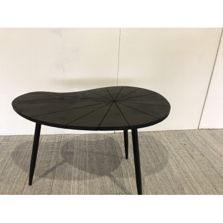 SECONDE MAIN - Table d’appoint ovoïde plateau texturé noir mat pieds fer noir