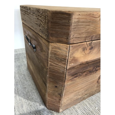 SECOND HAND - Brown storage chest, recycled pine with black metal handles