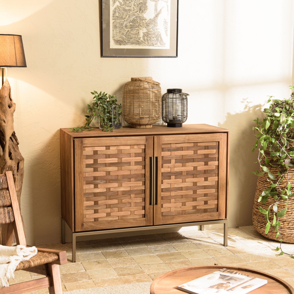Buffet en bois de teck recyclé double porte -  Seconde Main